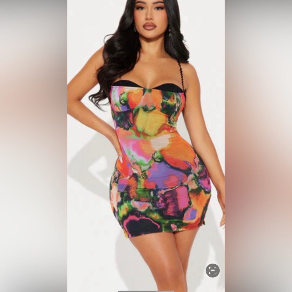 Fashion Nova Multicolor Abstract Dress